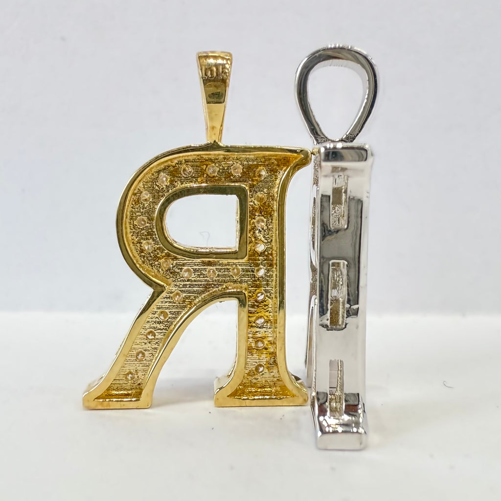 Solid Gold Initial Pendant Letter R With Natural Diamonds