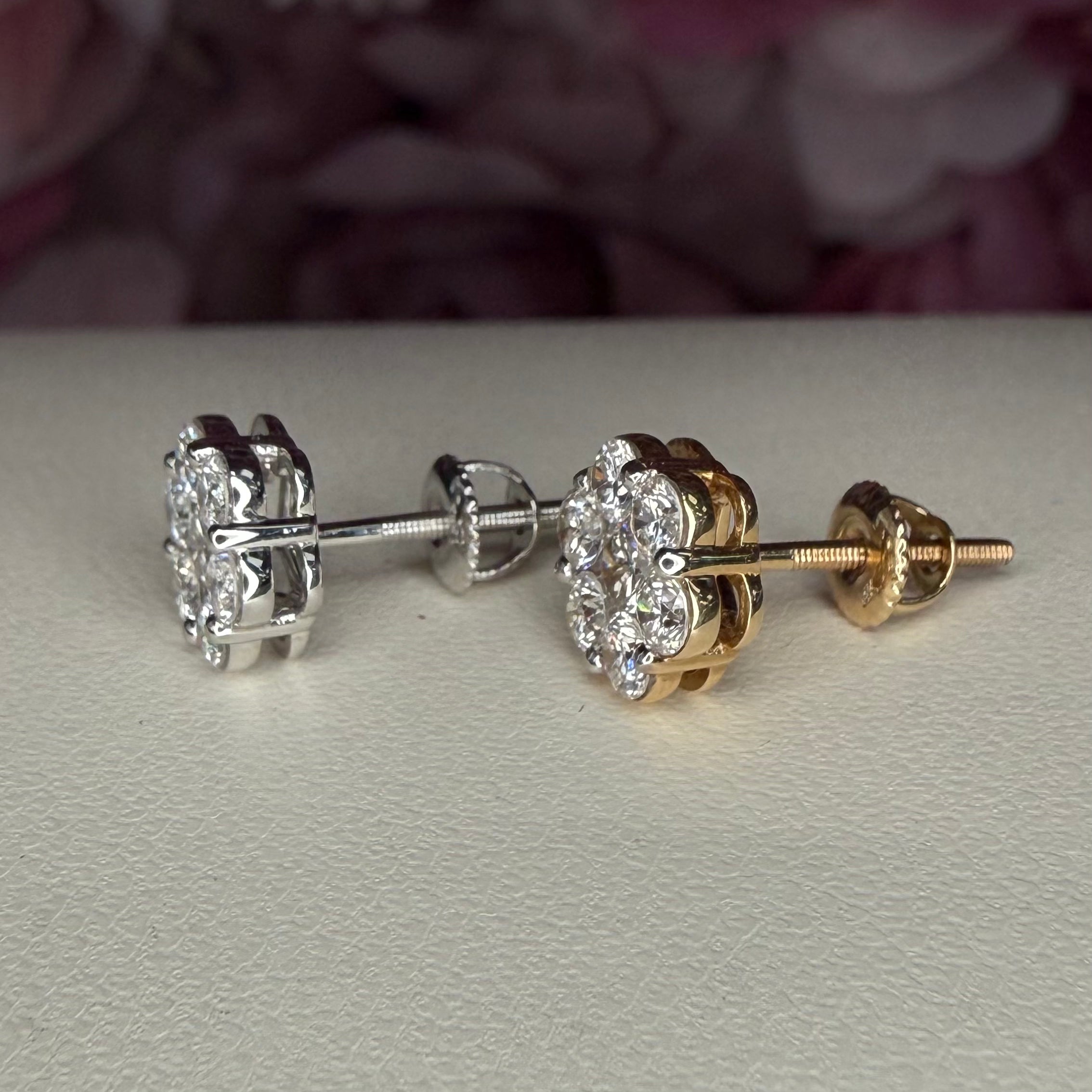 14K Solid Gold Stud Earrings Cluster Style 1.00 CTW Lab Grown Diamond