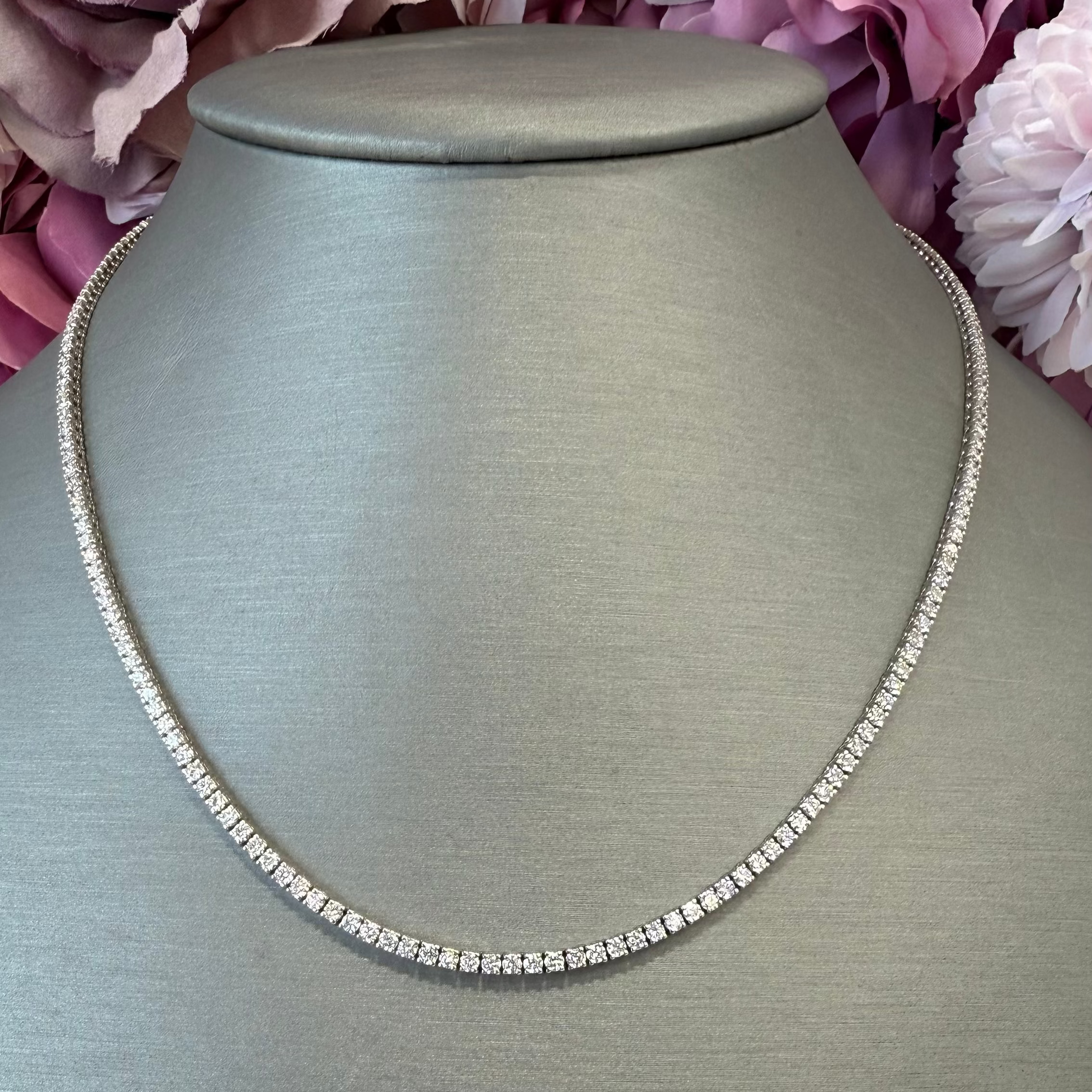Ladies Lab Grown Diamond Tennis Necklace 14K Solid Gold