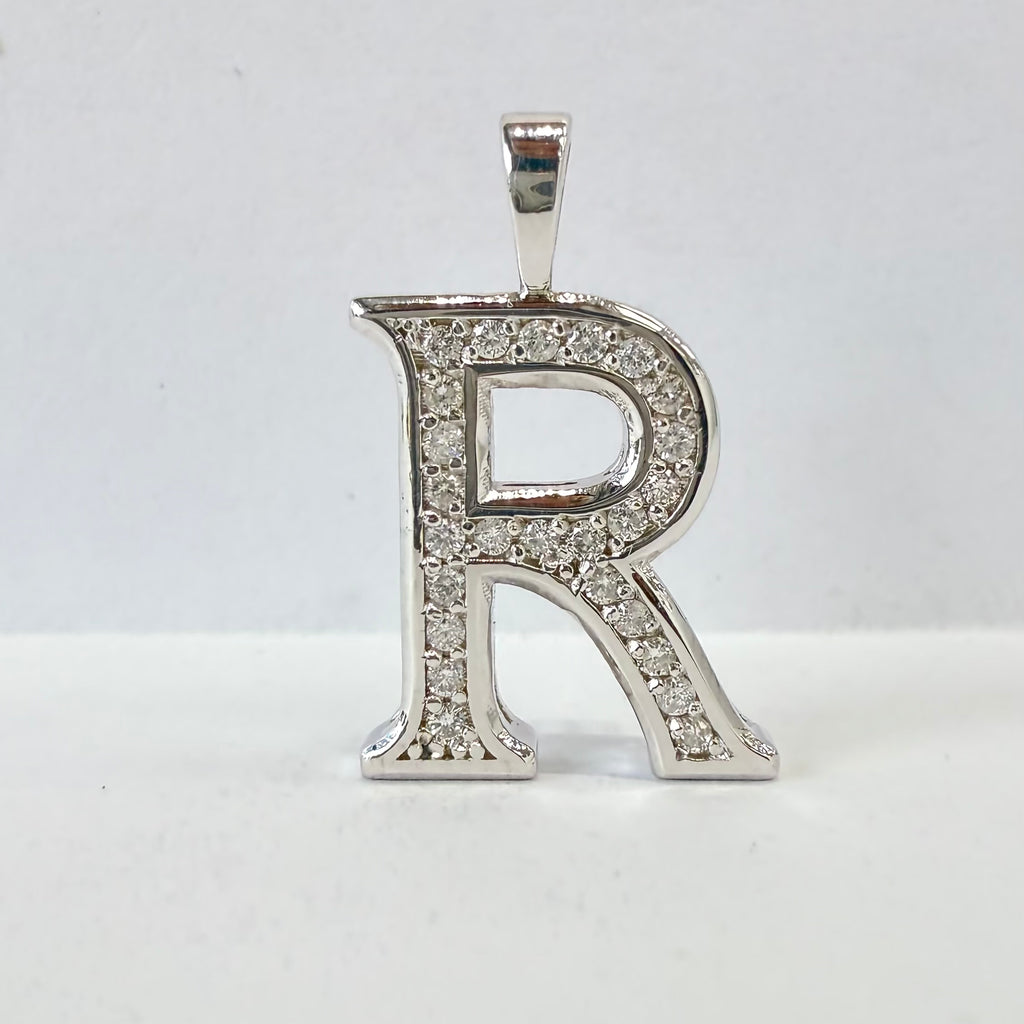 Solid Gold Initial Pendant Letter R With Natural Diamonds