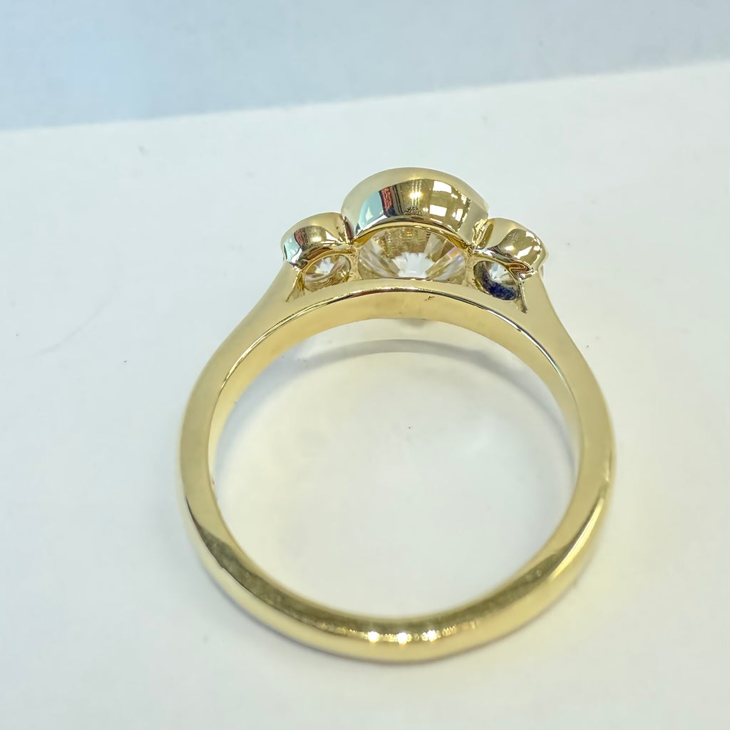 2.5 CTW 3 Stone Round Half Bezel Lab Grown Diamond Solid Gold Ring