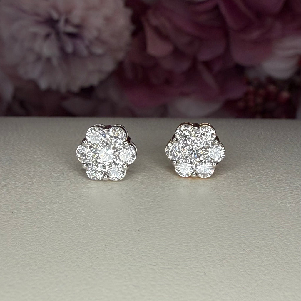 14K Solid Gold Stud Earrings Cluster Style 1.00 CTW Lab Grown Diamond