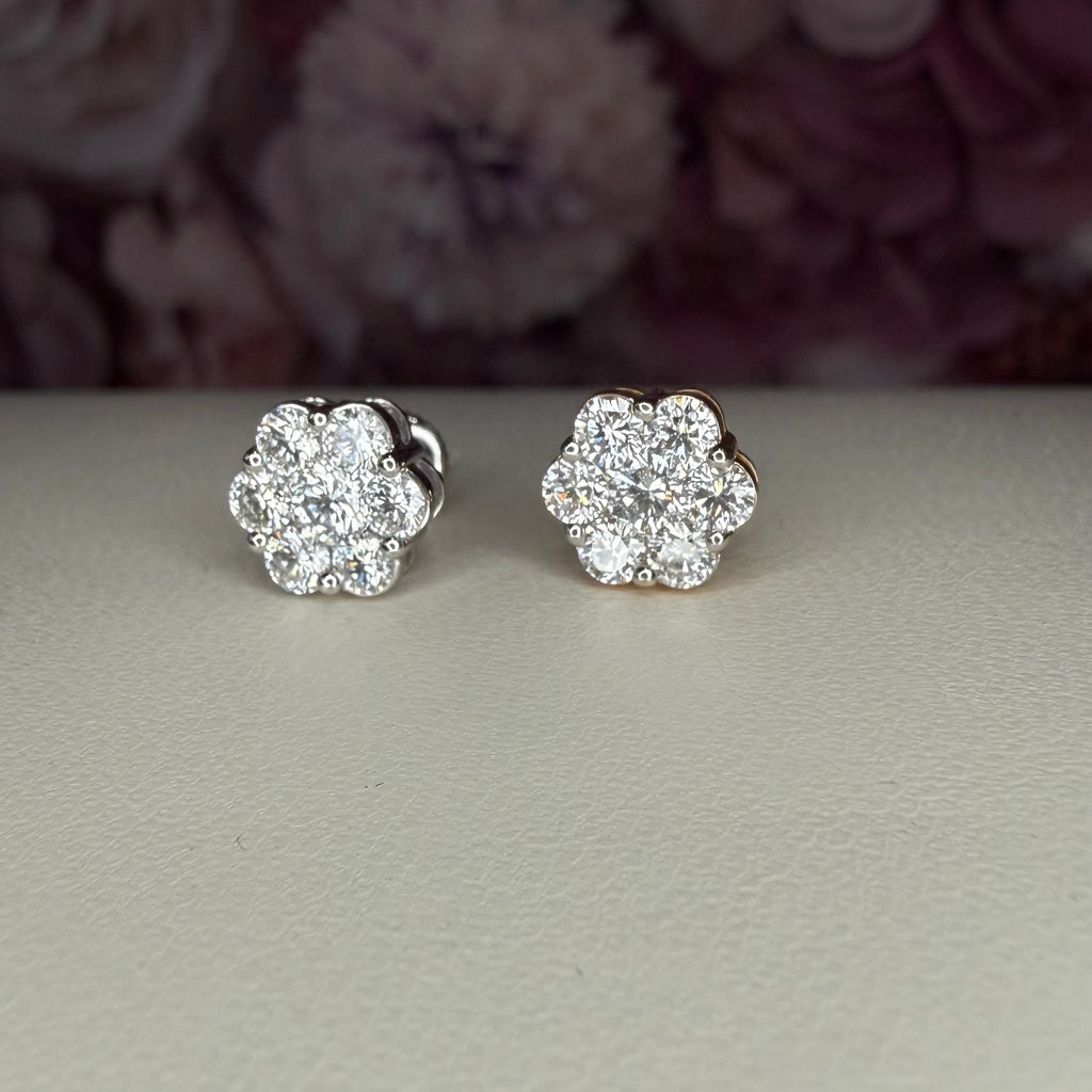 14K Solid Gold Stud Earrings Cluster Style 1.00 CTW Lab Grown Diamond