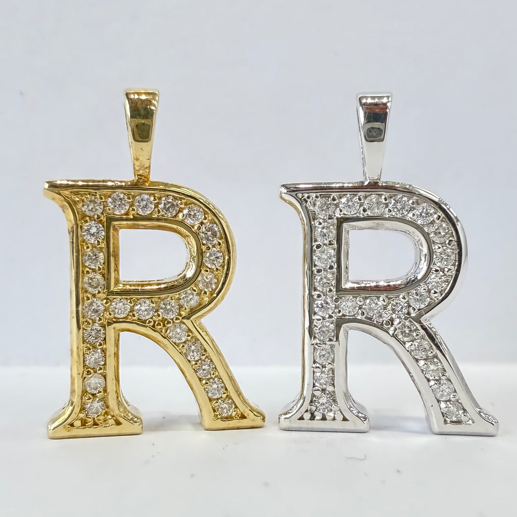 Solid Gold Initial Pendant Letter R With Natural Diamonds