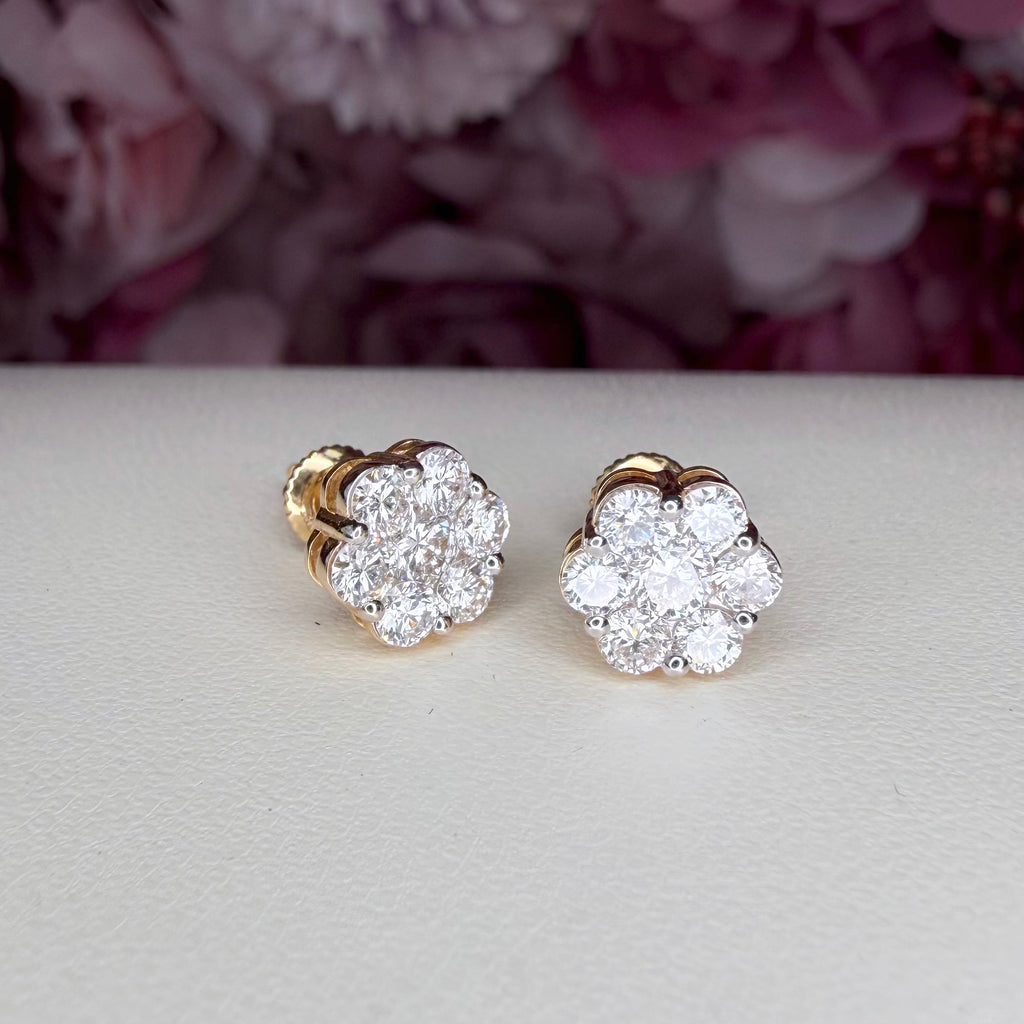14K Solid Gold Stud Earrings Cluster Style 1.00 CTW Lab Grown Diamond