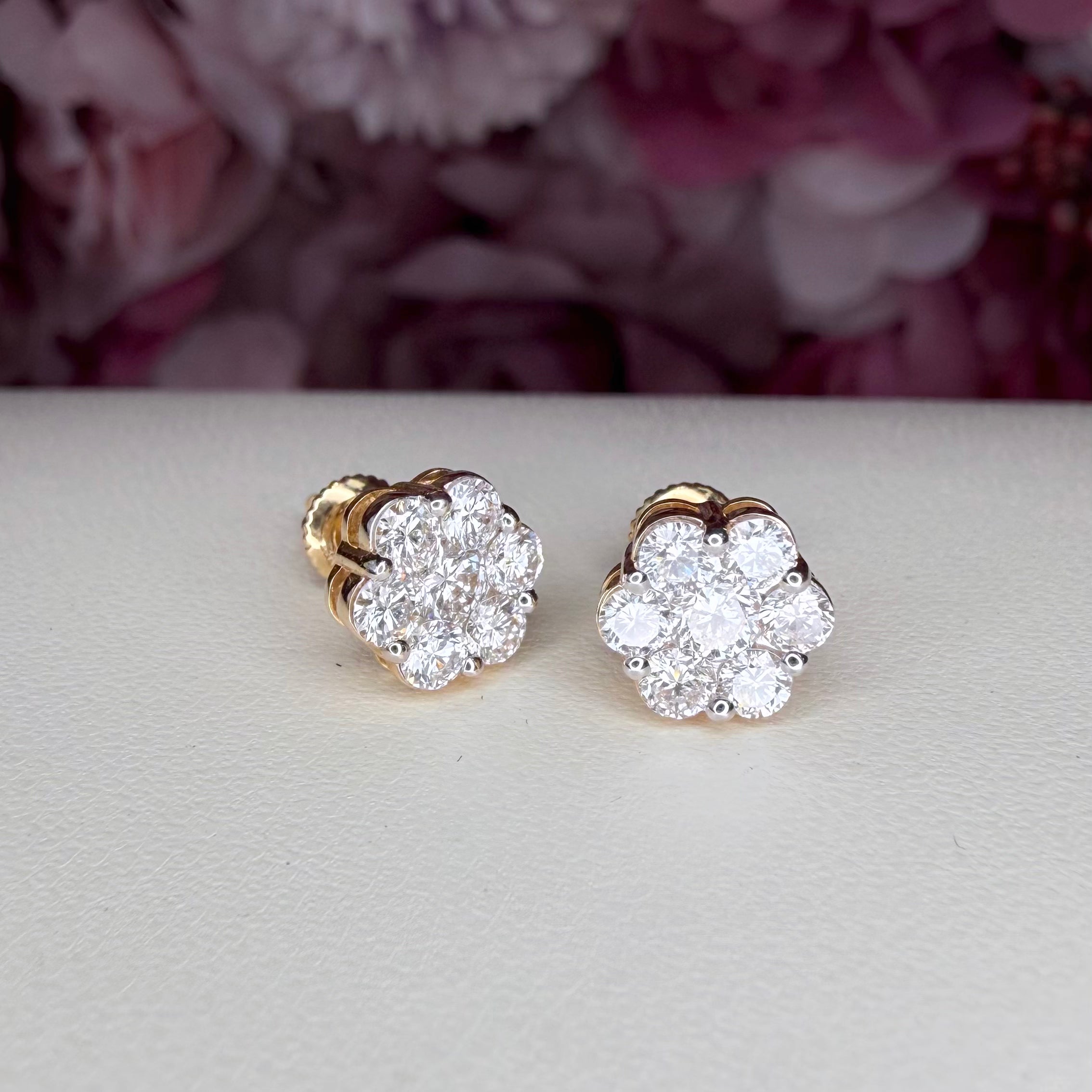 14K Solid Gold Stud Earrings Cluster Style 1.00 CTW Lab Grown Diamond