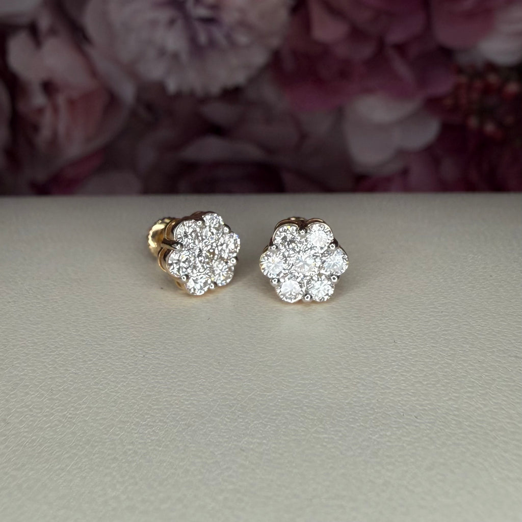 14K Solid Gold Stud Earrings Cluster Style 1.00 CTW Lab Grown Diamond