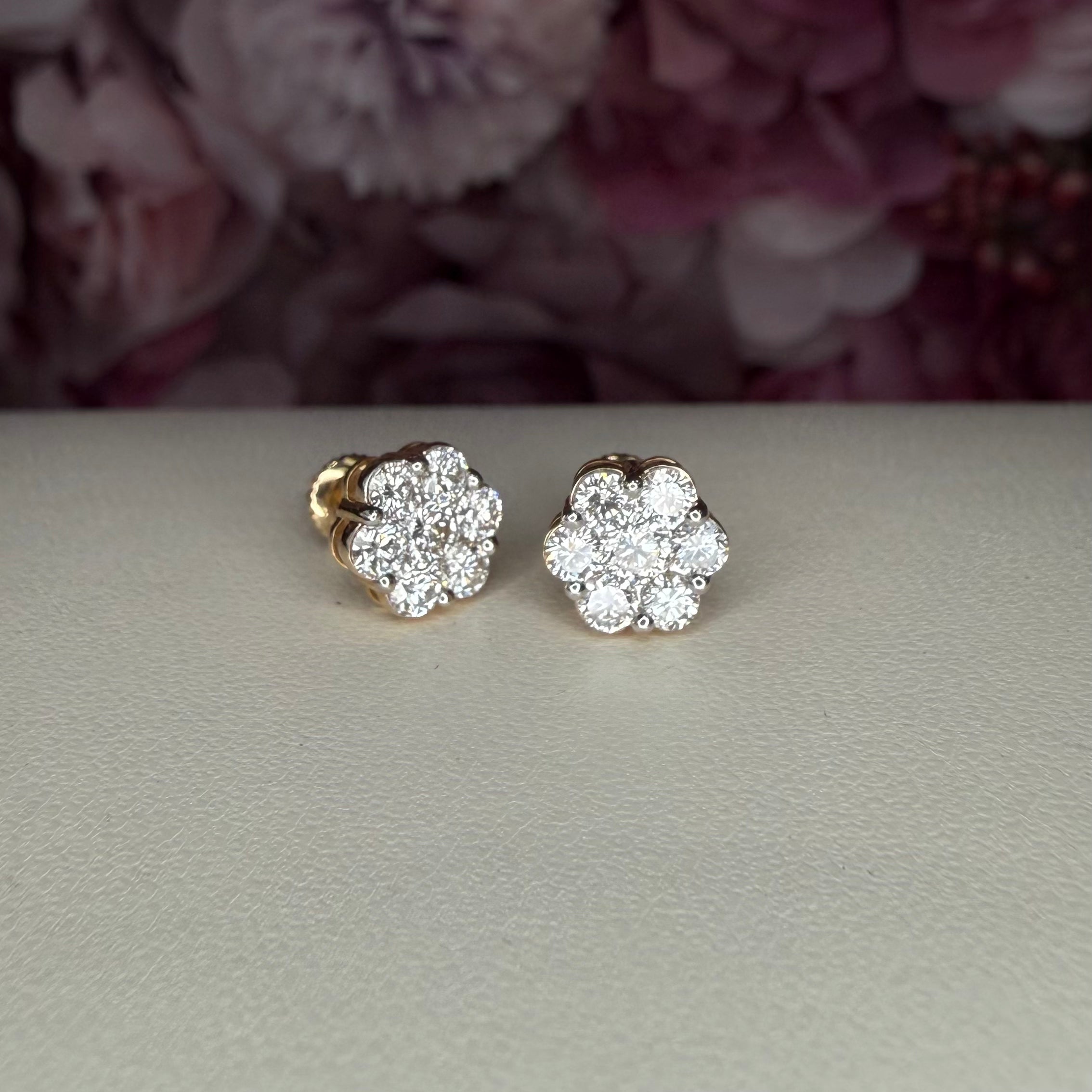 14K Solid Gold Stud Earrings Cluster Style 1.00 CTW Lab Grown Diamond
