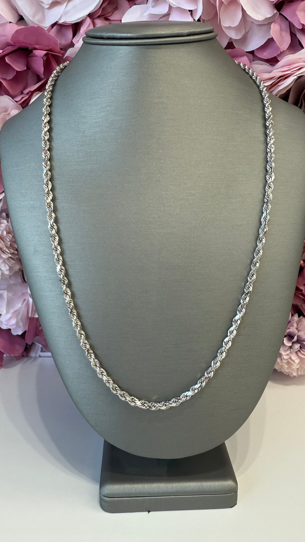 Unisex Rope Chain 10K Solid White Gold