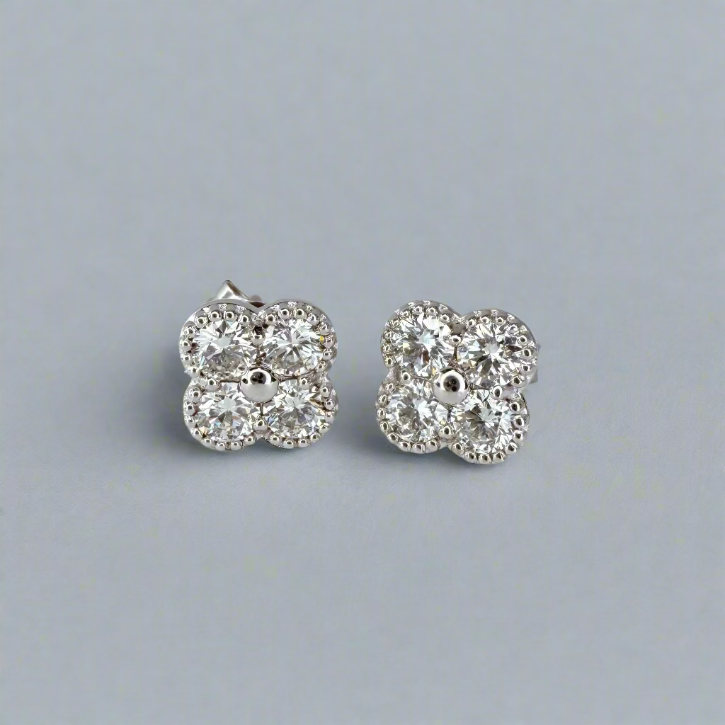 14K Lab Diamond Clover Stud Earrings .80 CTW