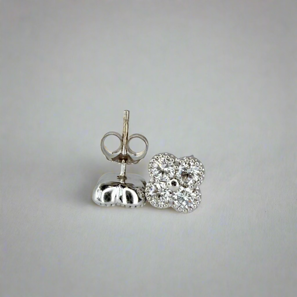 14K Lab Diamond Clover Stud Earrings .80 CTW