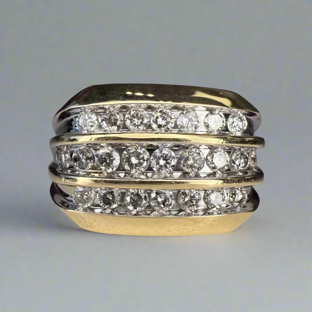 14K Gold Mens Ring with Natural Diamonds