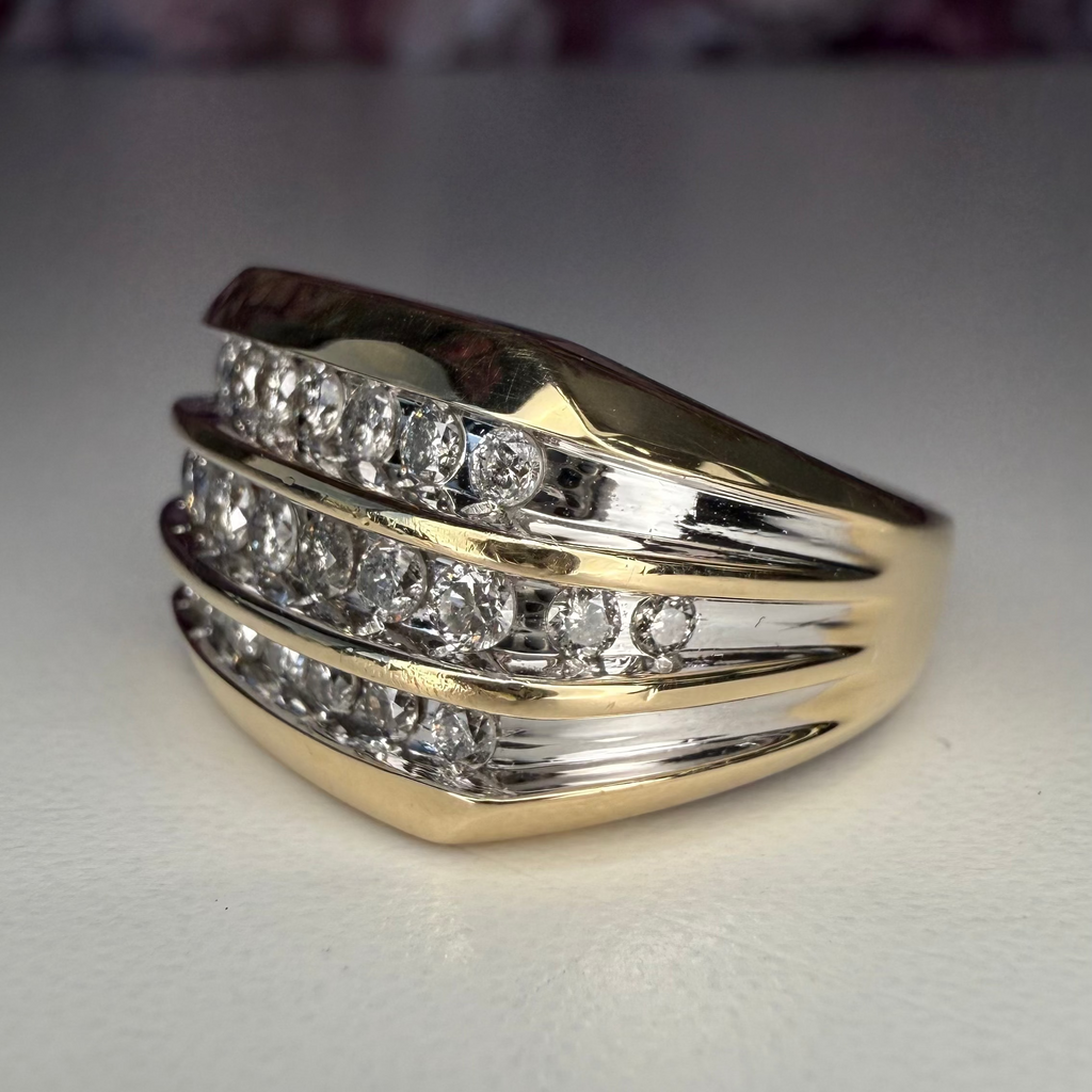 14K Gold Mens Ring with Natural Diamonds