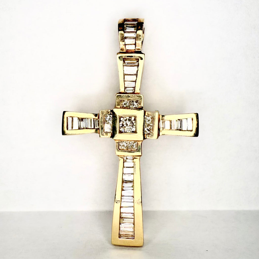 Men's Cross Pendant 14K Solid Gold With Natural Diamonds