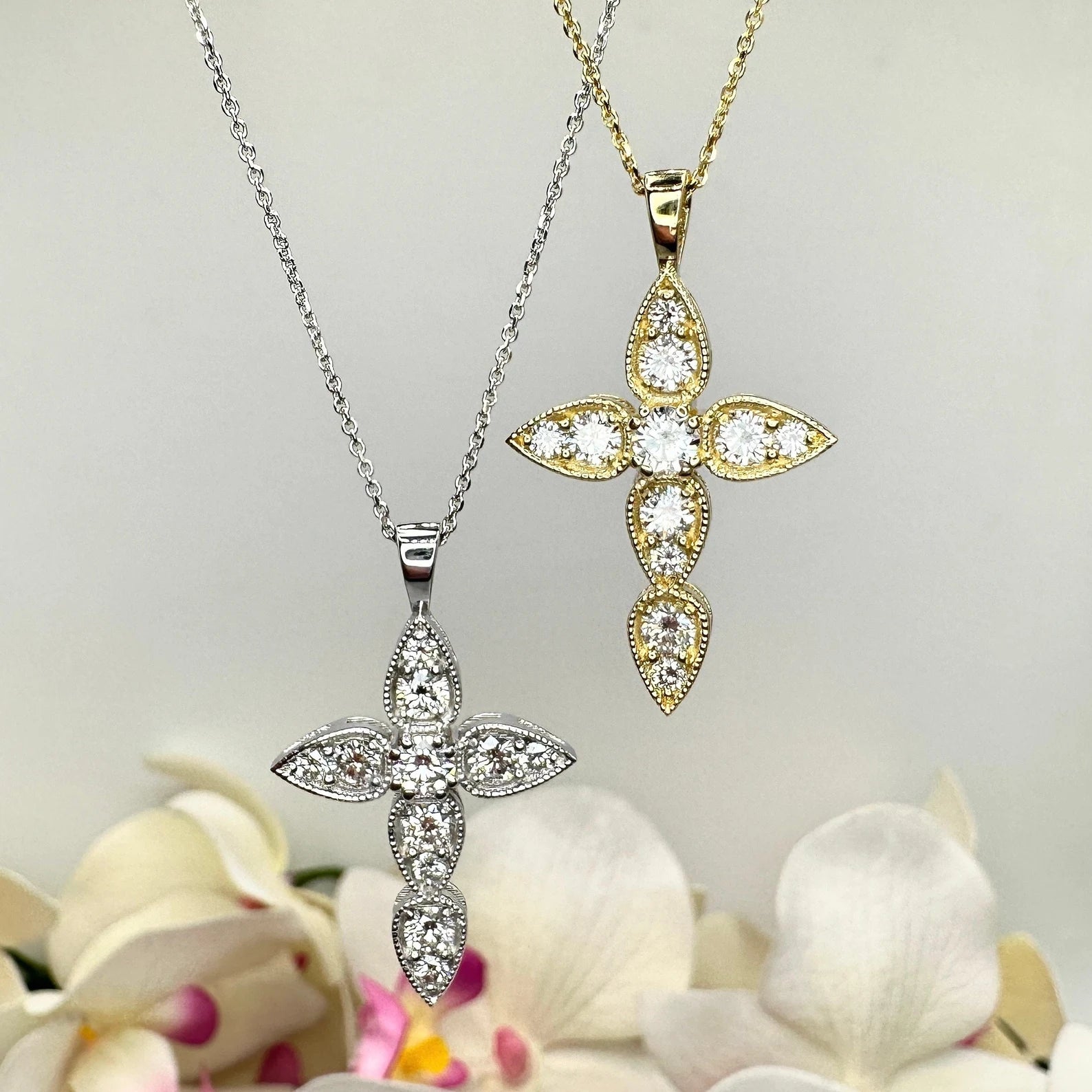 Lab Grown Diamond Cross Necklace 14K Solid Gold 0.85 CTW