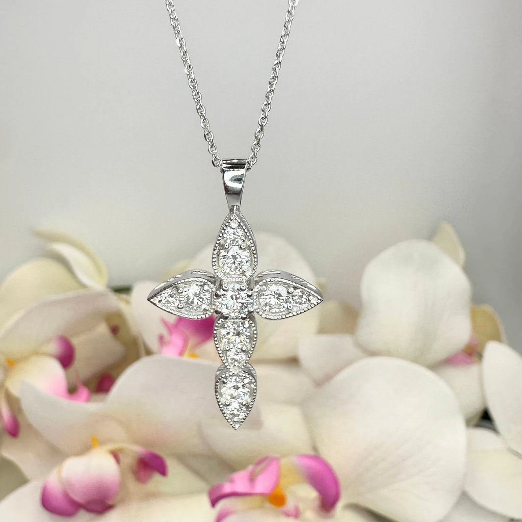 Lab Grown Diamond Cross Necklace 14K Solid Gold 0.85 CTW