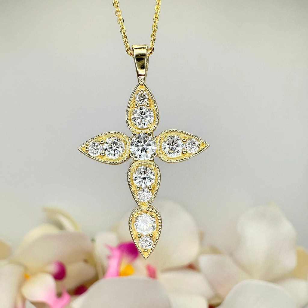 Lab Grown Diamond Cross Necklace 14K Solid Gold 0.85 CTW