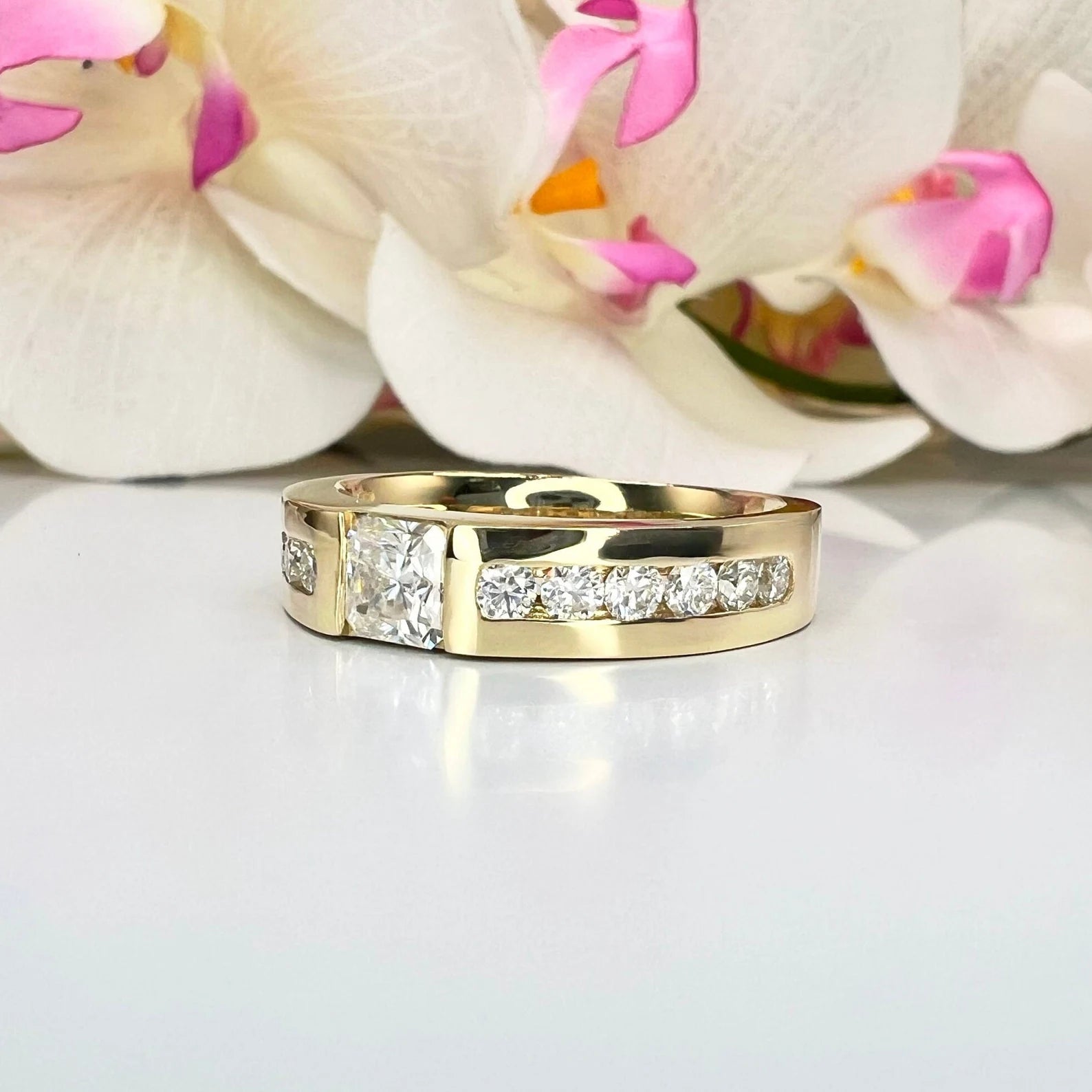 Radiant Cut Men's Lab Grown Diamond Wedding Band 14K Gold