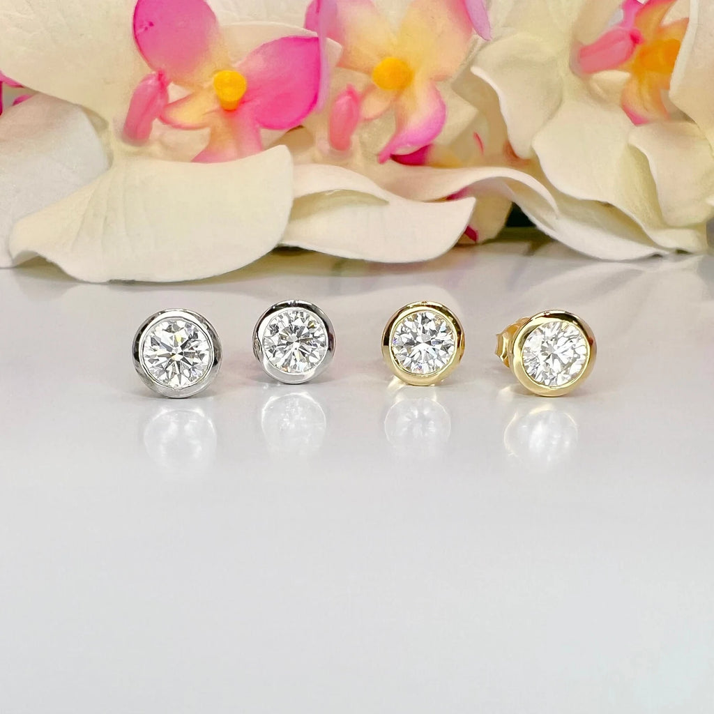 Bezel Set Lab Grown Diamond Stud Earrings 1.00 CTW, 1.50 CTW, 2.00 CTW
