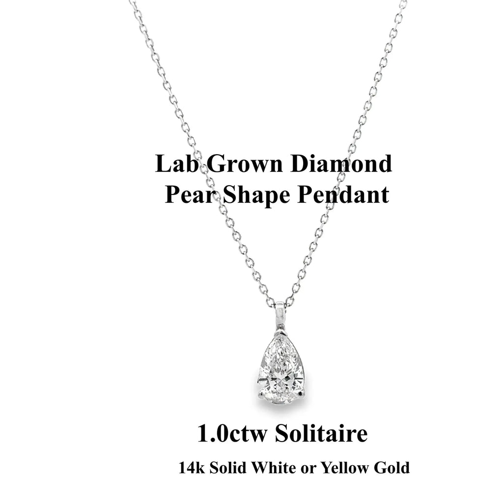 1.00 CTW Lab Grown Diamond Pear Shape Pendant 14K Solid Gold