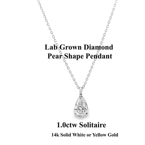 1.00 CTW Lab Grown Diamond Pear Shape Pendant 14K Solid Gold