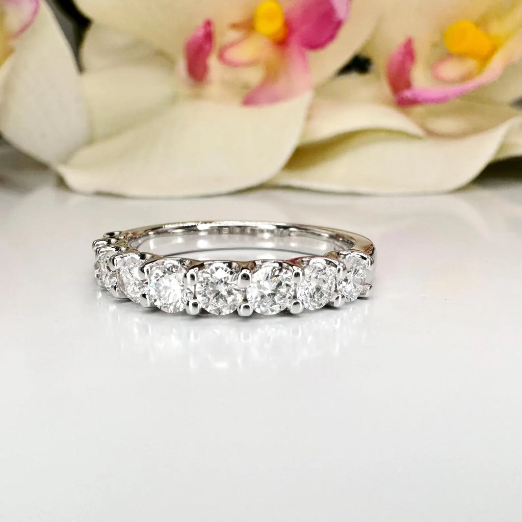 1 CTW Lab Grown Diamond Wedding Band Half Eternity 14K Solid Gold