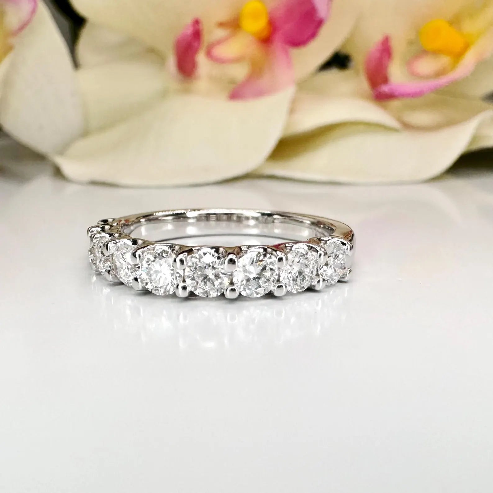 1 CTW Lab Grown Diamond Wedding Band Half Eternity 14K Solid Gold