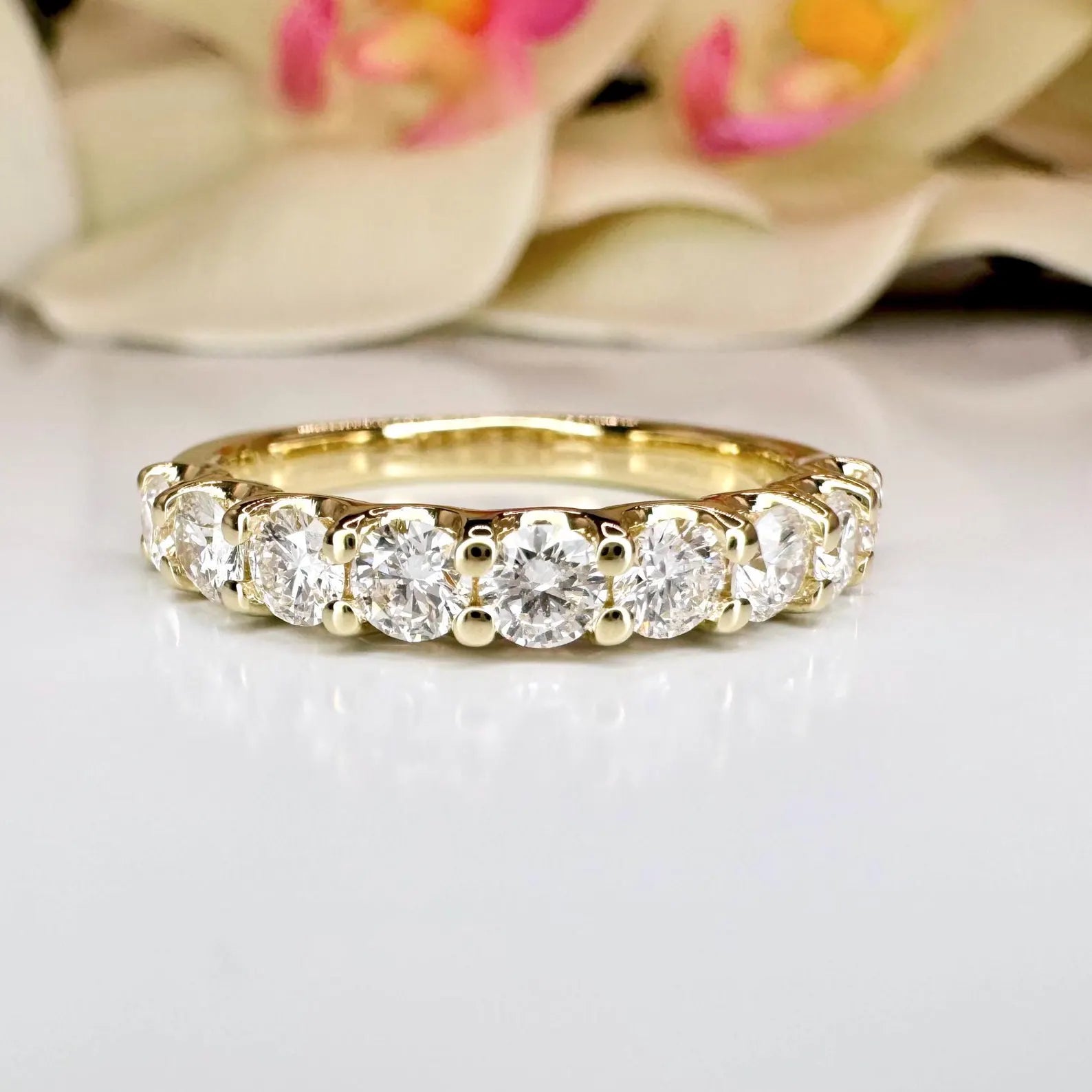 1 CTW Lab Grown Diamond Wedding Band Half Eternity 14K Solid Gold
