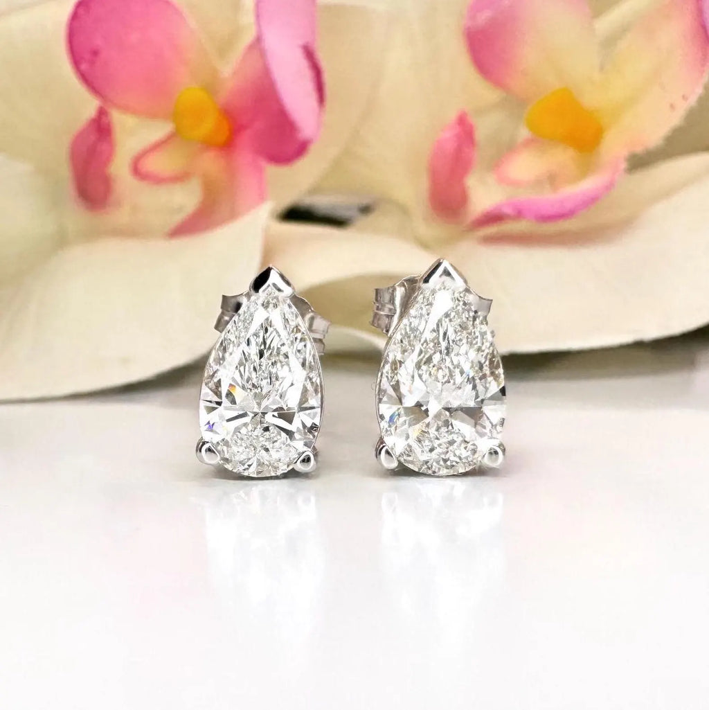 2 Carat Pear Shape Lab grown Diamond Stud Earrings