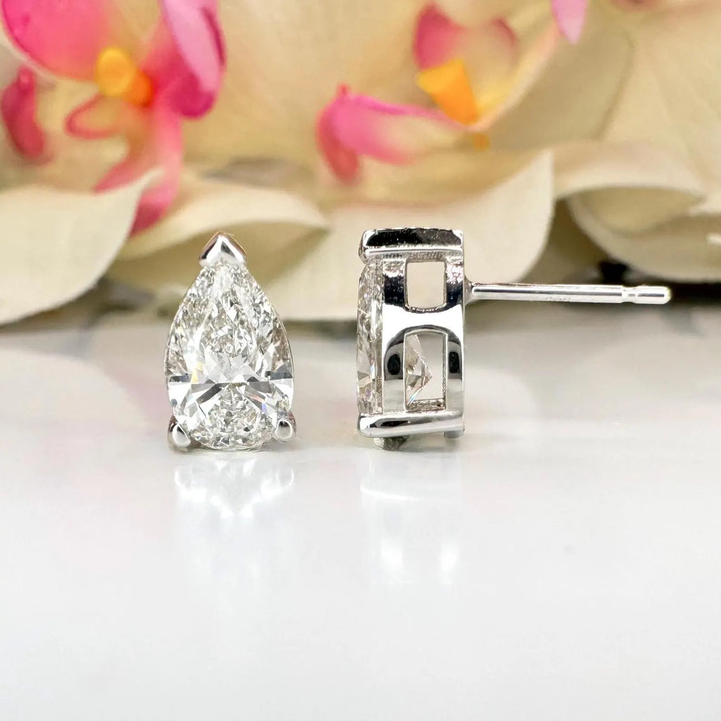 2 Carat Pear Shape Lab grown Diamond Stud Earrings