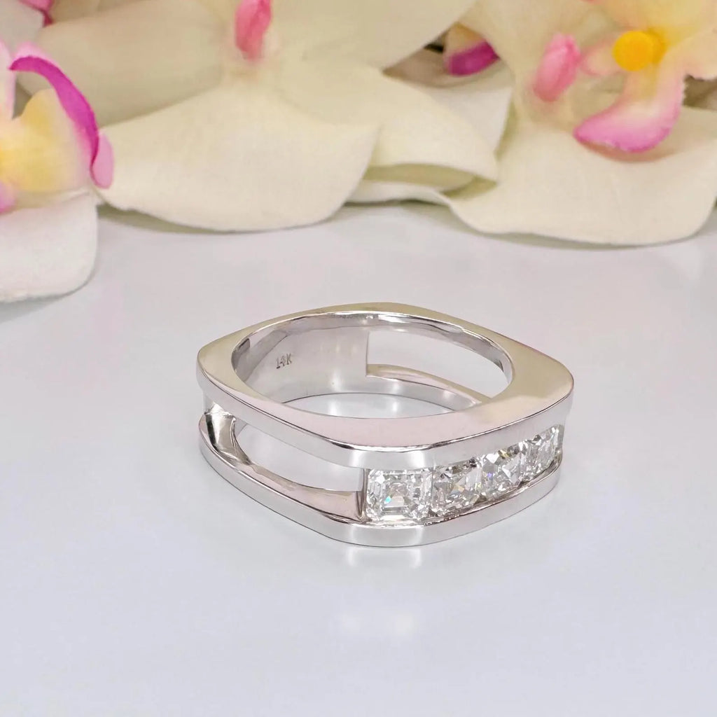 14K Solid Gold 2.00 CTW Asscher Cut Lab Grown Diamond Mens Wedding Ring