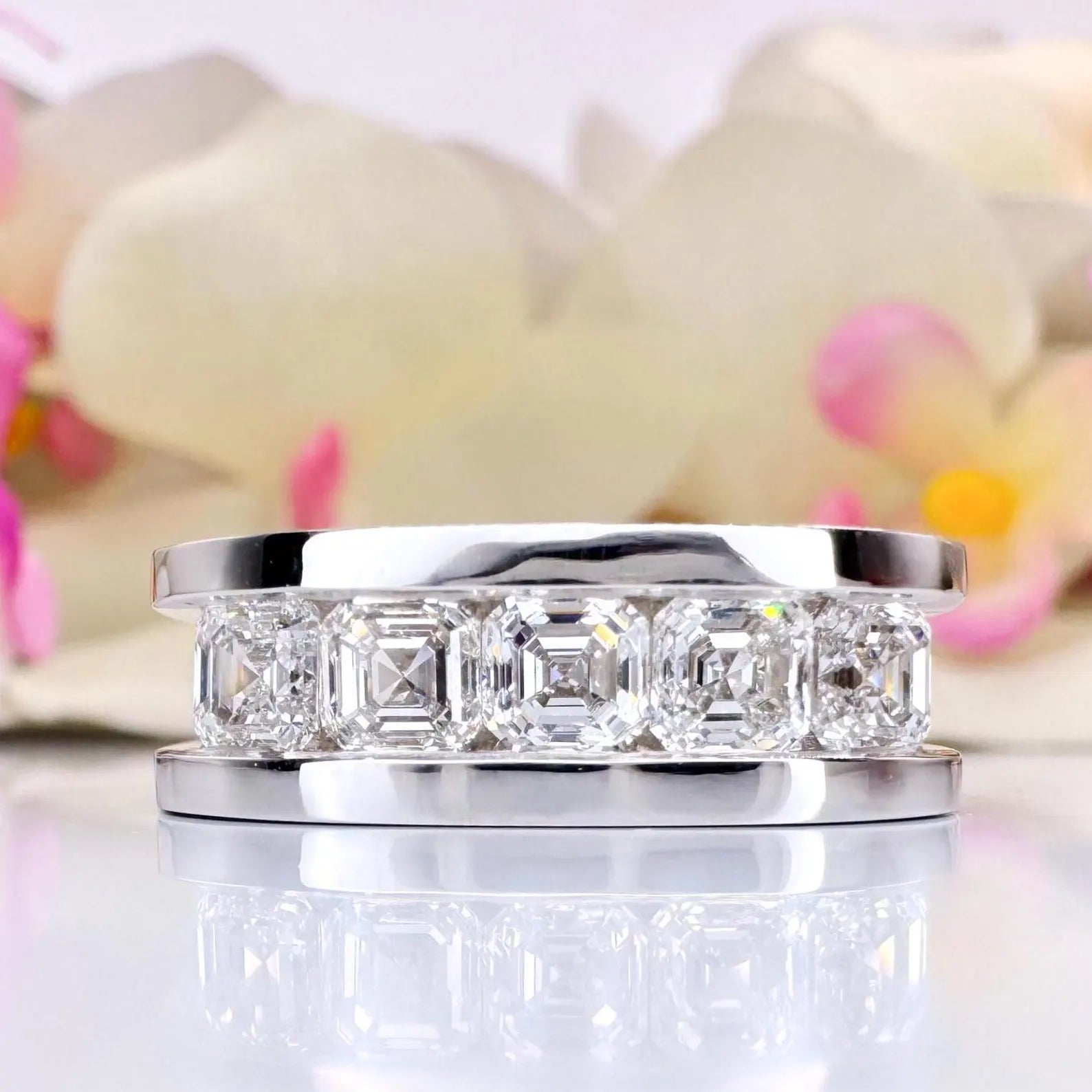 14K Solid Gold 2.00 CTW Asscher Cut Lab Grown Diamond Mens Wedding Ring