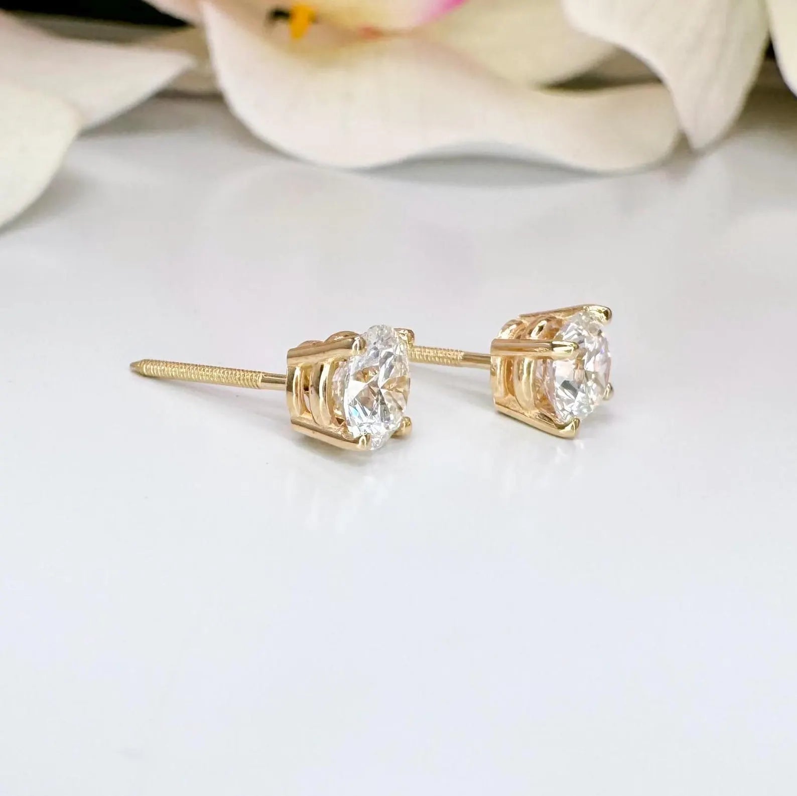 Lab Grown Diamond Stud Earrings, 14K Solid Gold, 1.00 CTW, 1.50 CTW, 2.00 CTW