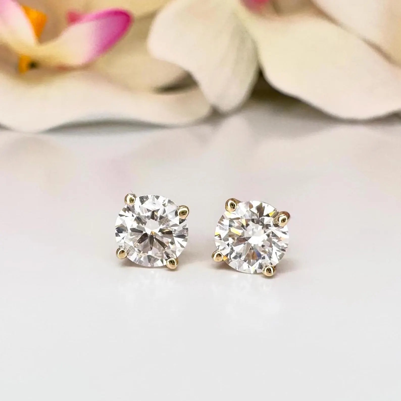 Lab Grown Diamond Stud Earrings, 14K Solid Gold, 1.00 CTW, 1.50 CTW, 2.00 CTW
