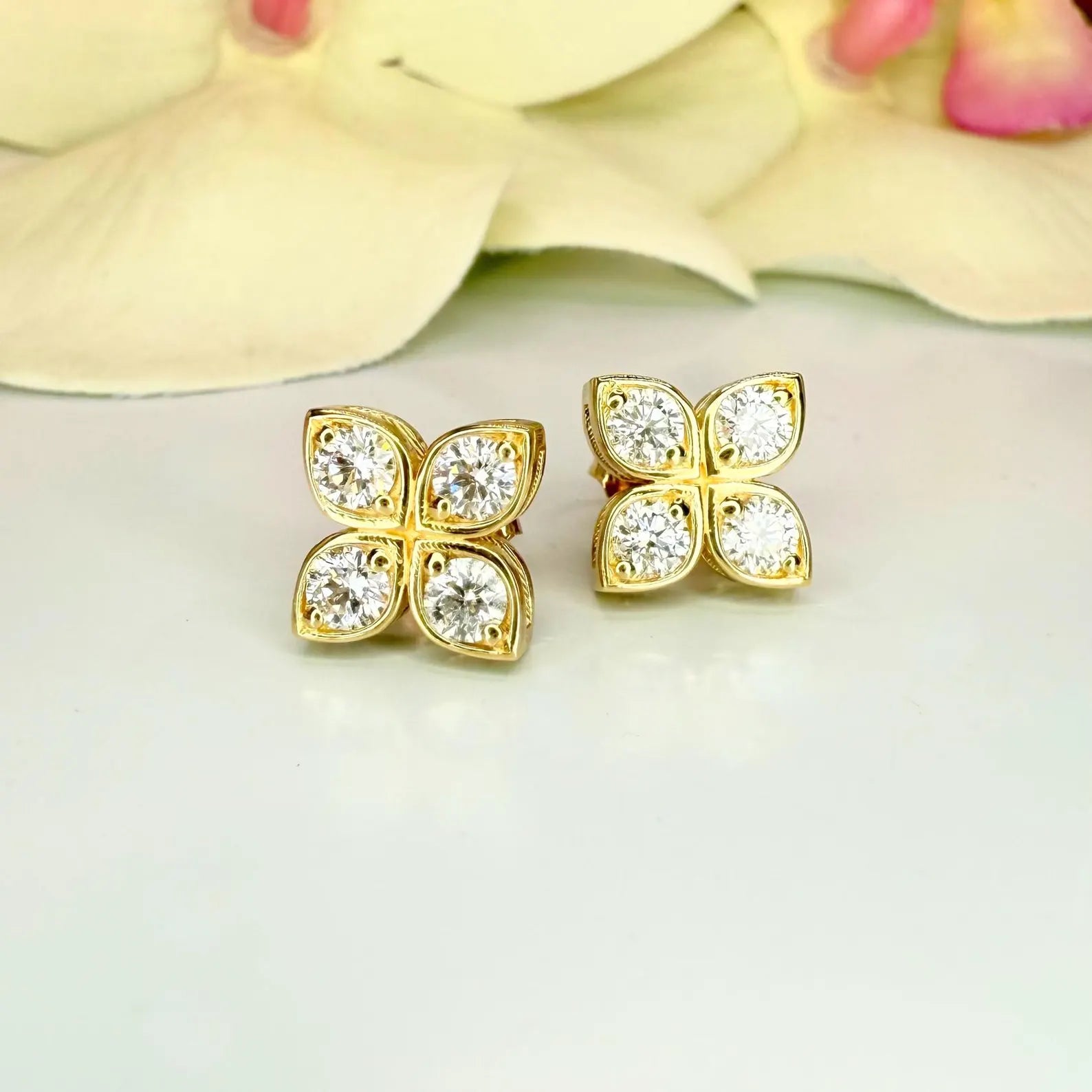 0.80 CTW Lab Grown Diamond Clover Stud Earrings 14K Solid Gold