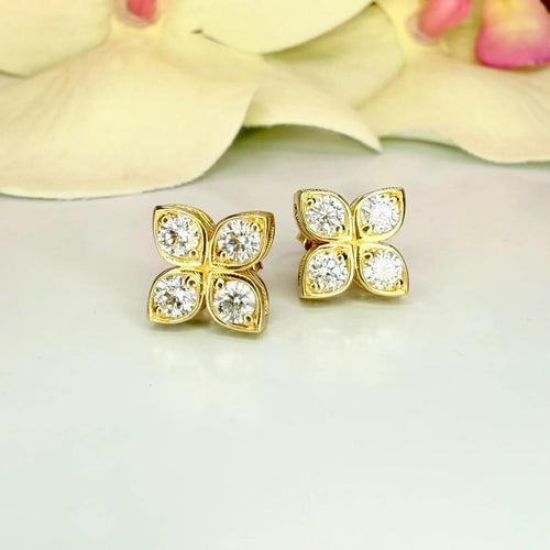 0.80 CTW Lab Grown Diamond Clover Stud Earrings 14K Solid Gold