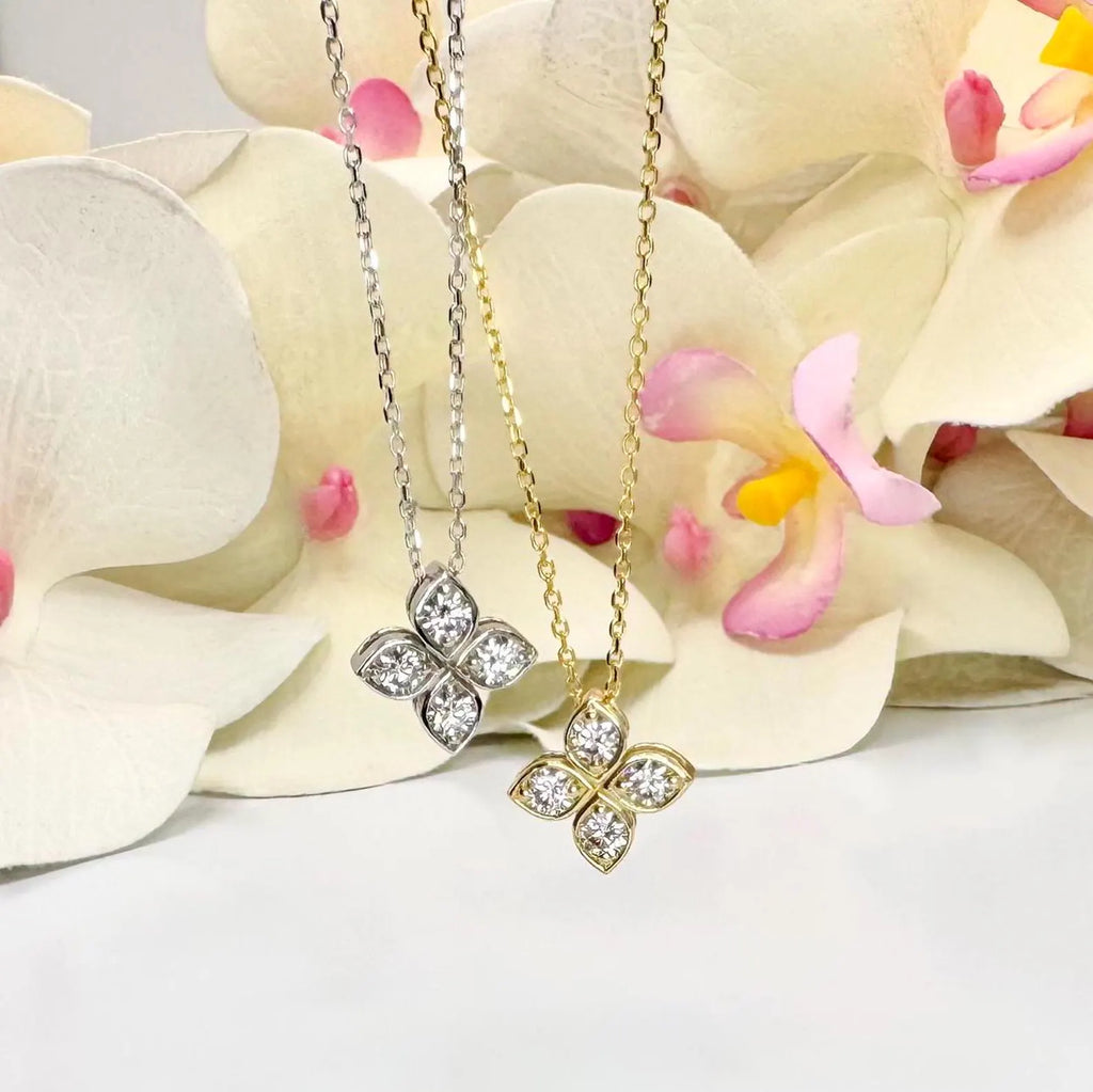 14K Solid Gold Clover Pendant With Lab Grown Diamonds