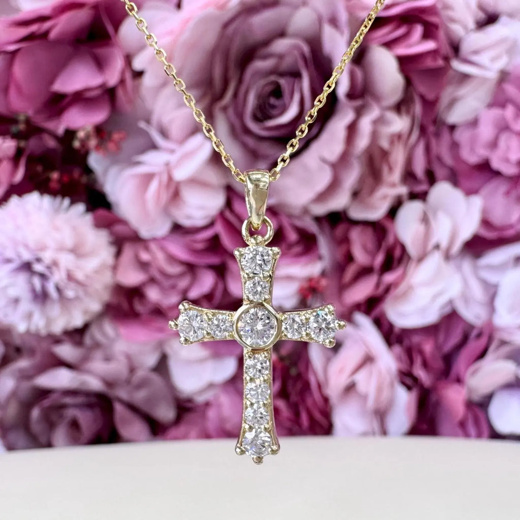 Unisex 14K Solid Gold Lab Grown Diamond Cross Pendant