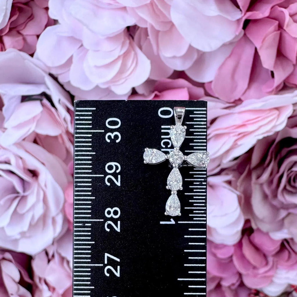 14K Gold Lab Grown Diamond Cross Pear and Round Shape