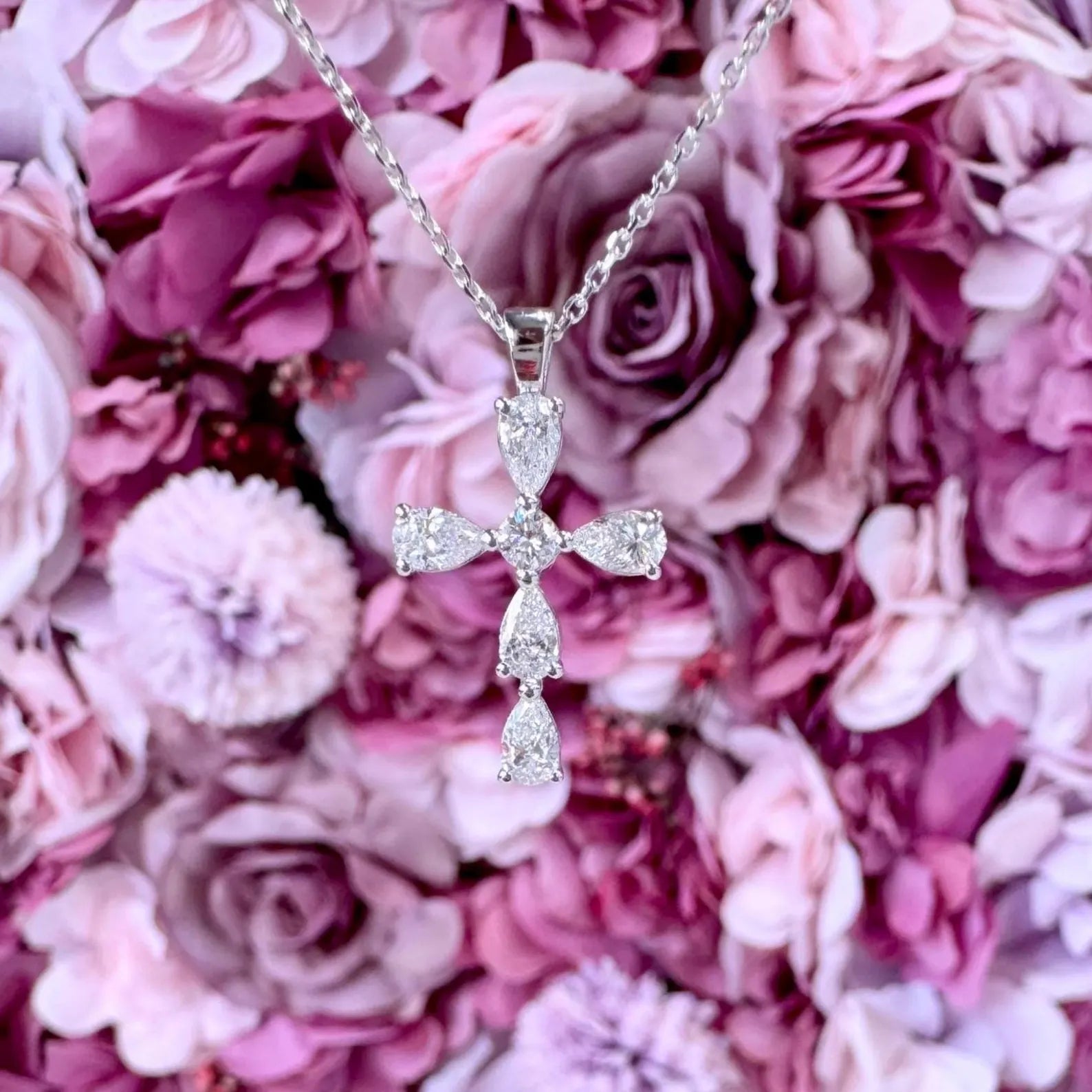 14K Gold Lab Grown Diamond Cross Pear and Round Shape