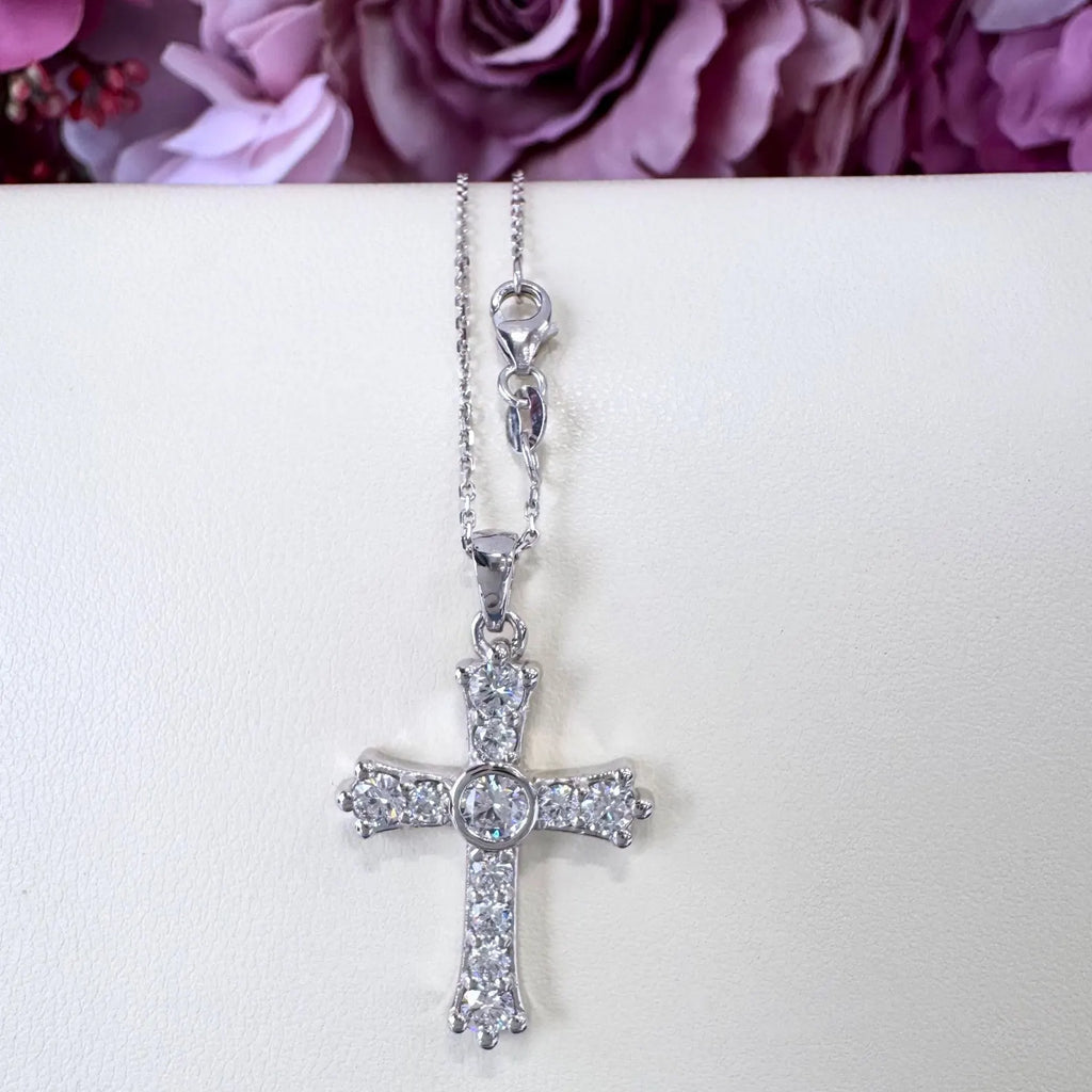 Unisex 14K Solid Gold Lab Grown Diamond Cross Pendant