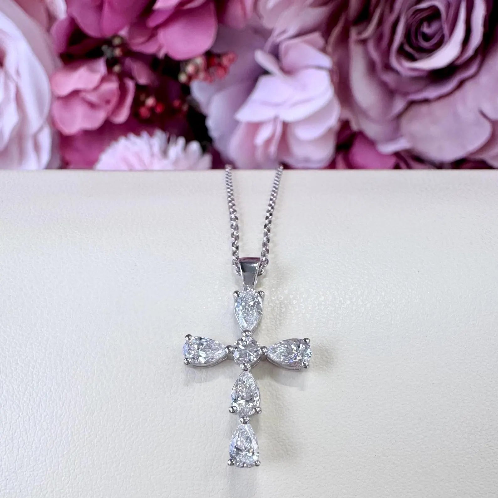 14K Gold Lab Grown Diamond Cross Pear and Round Shape