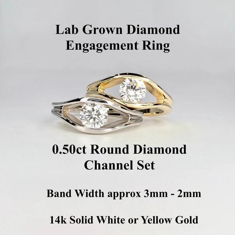 Ladies Engagement Ring 0.50 CTW Lab Grown Diamond 14K Solid Gold