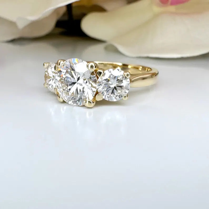 2.50 CTW Lab Grown Diamond 3 Stone IGI Certified 14K Solid Gold