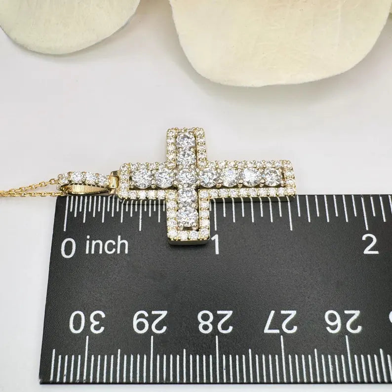 14K Solid Gold Lab Grown Diamond Cross Pendant
