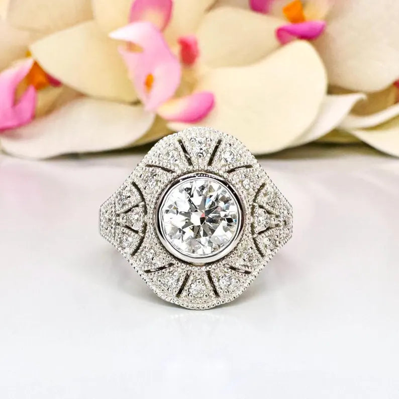 Vintage Lab Grown Diamond Ladies Fashion Ring 1.27 CTW 14K Solid Gold