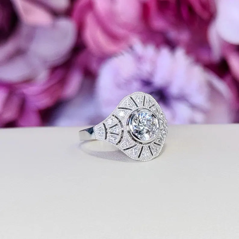 Vintage Lab Grown Diamond Ladies Fashion Ring 1.27 CTW 14K Solid Gold