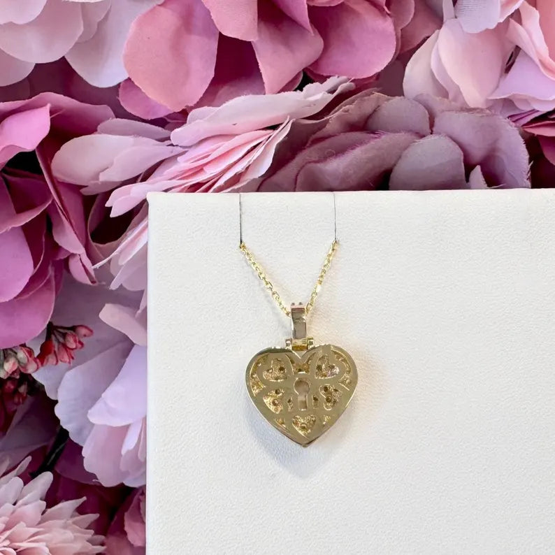 14K Solid Gold Lab Grown Diamond Puffy Heart With Key Hole