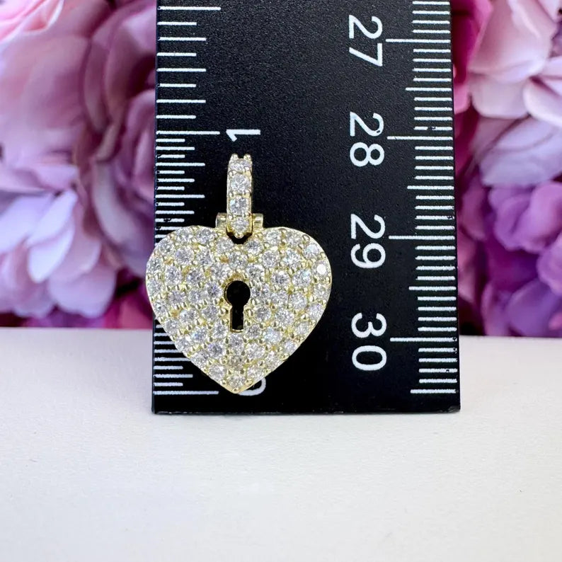 14K Solid Gold Lab Grown Diamond Puffy Heart With Key Hole