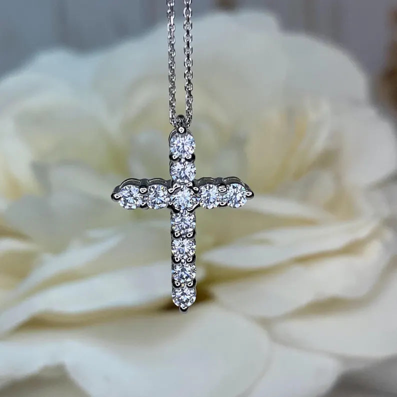 14K Solid Gold Lab Grown Diamond Cross Pendant 0.66 CTW